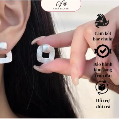 Bông tai hình vuông màu trắng - VEYA Sliver